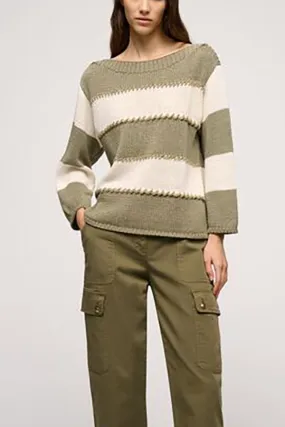 Luisa Spagnoli COLLA KAKI LUREX STRIPED PULLOVER