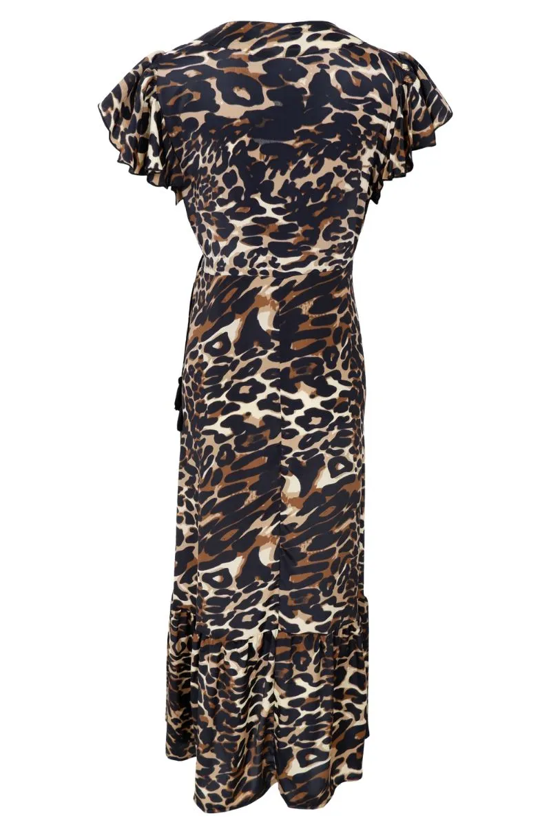 Luna Flared Wrap Dress | Leopard | Kjole fra Black Colour