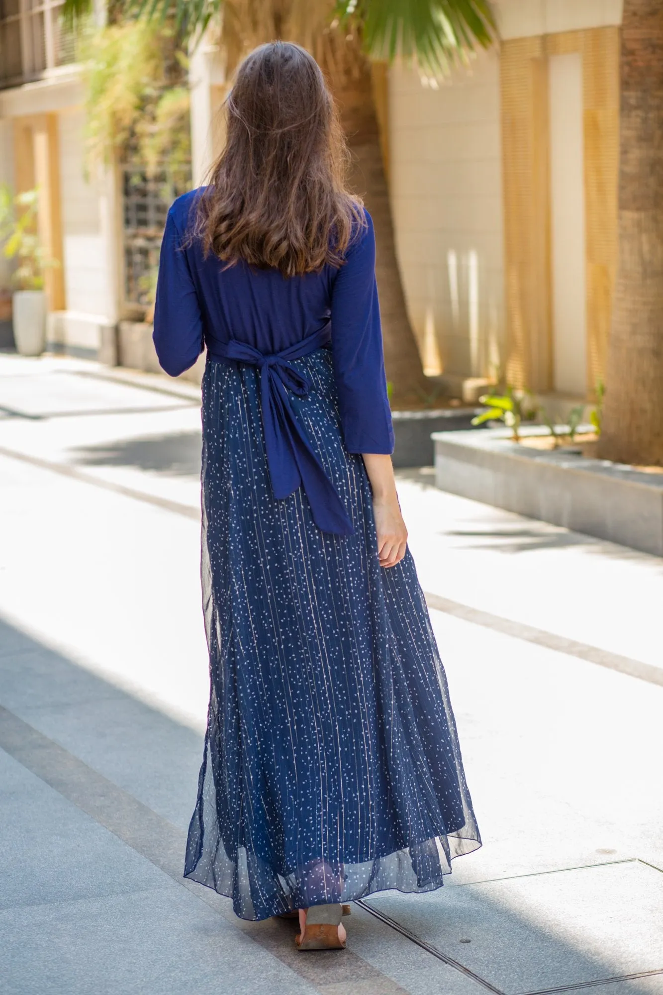 Luxe Blue Chiffon Navy Maternity & Nursing Wrap Dress