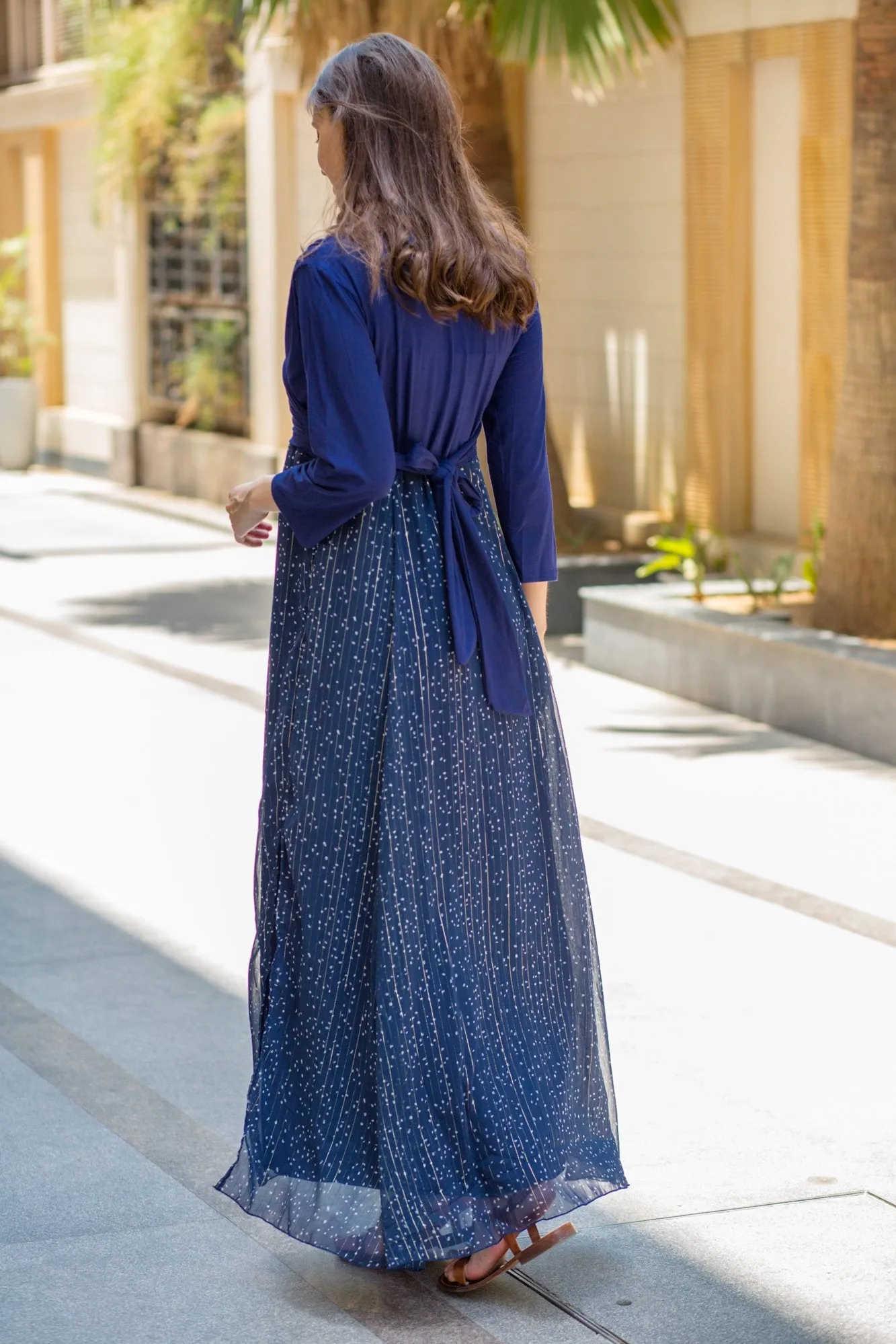 Luxe Blue Chiffon Navy Maternity & Nursing Wrap Dress