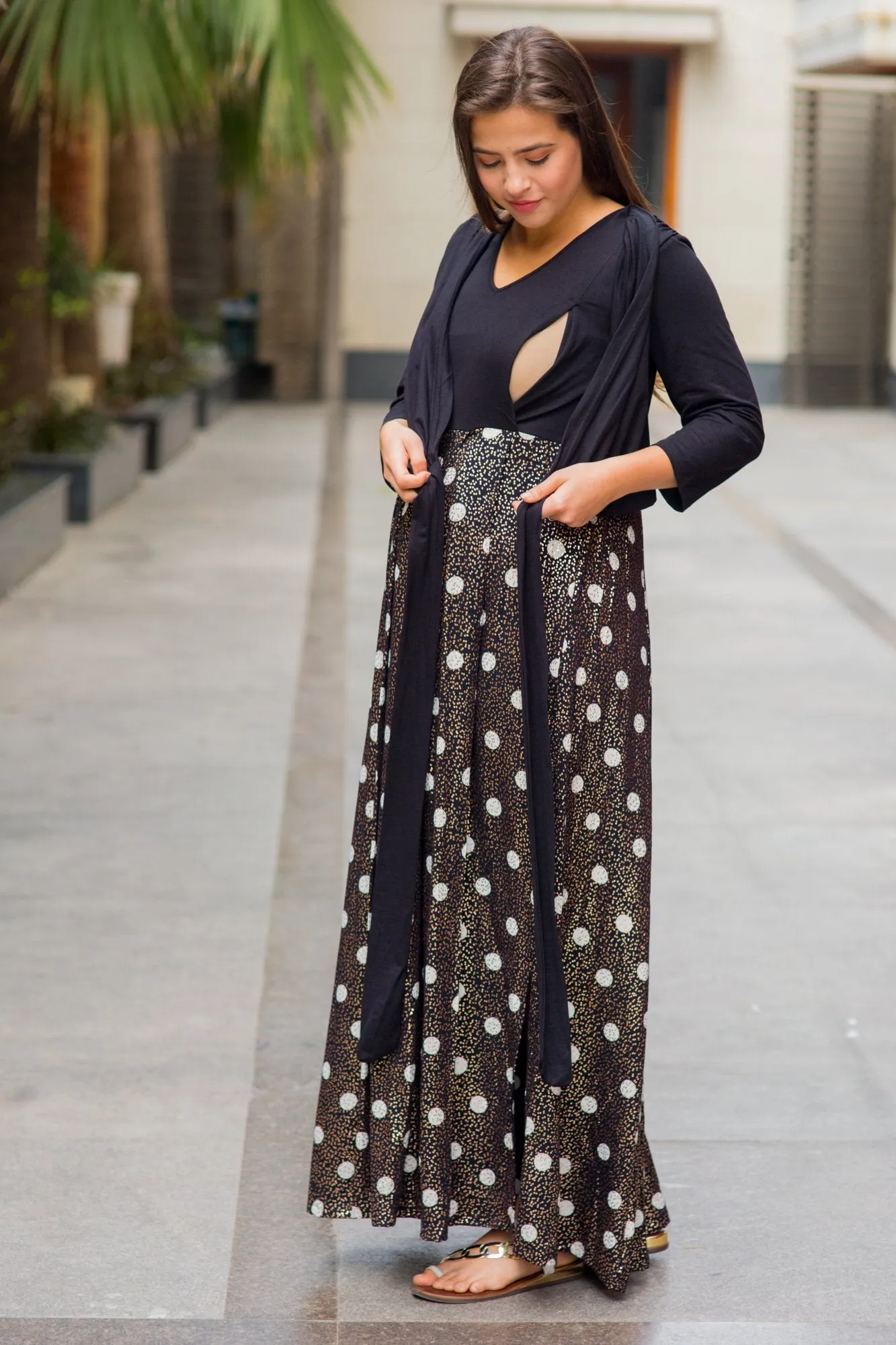 Luxe Gold Sprinkle Maternity & Nursing Wrap Dress