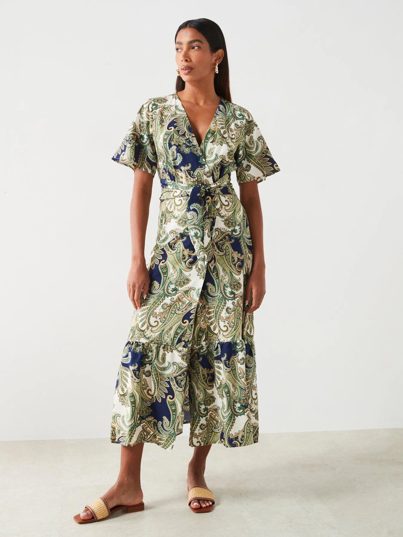 Mango Printed Wrap Midi Dress - Multi