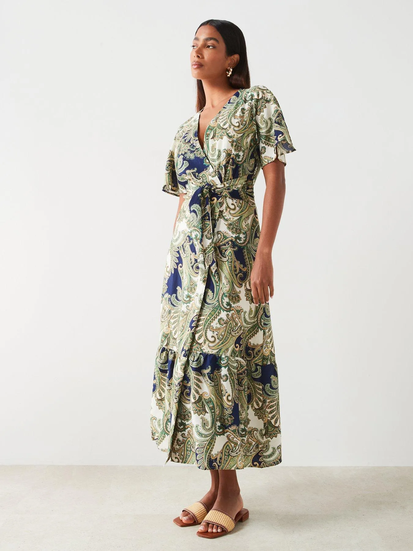 Mango Printed Wrap Midi Dress - Multi