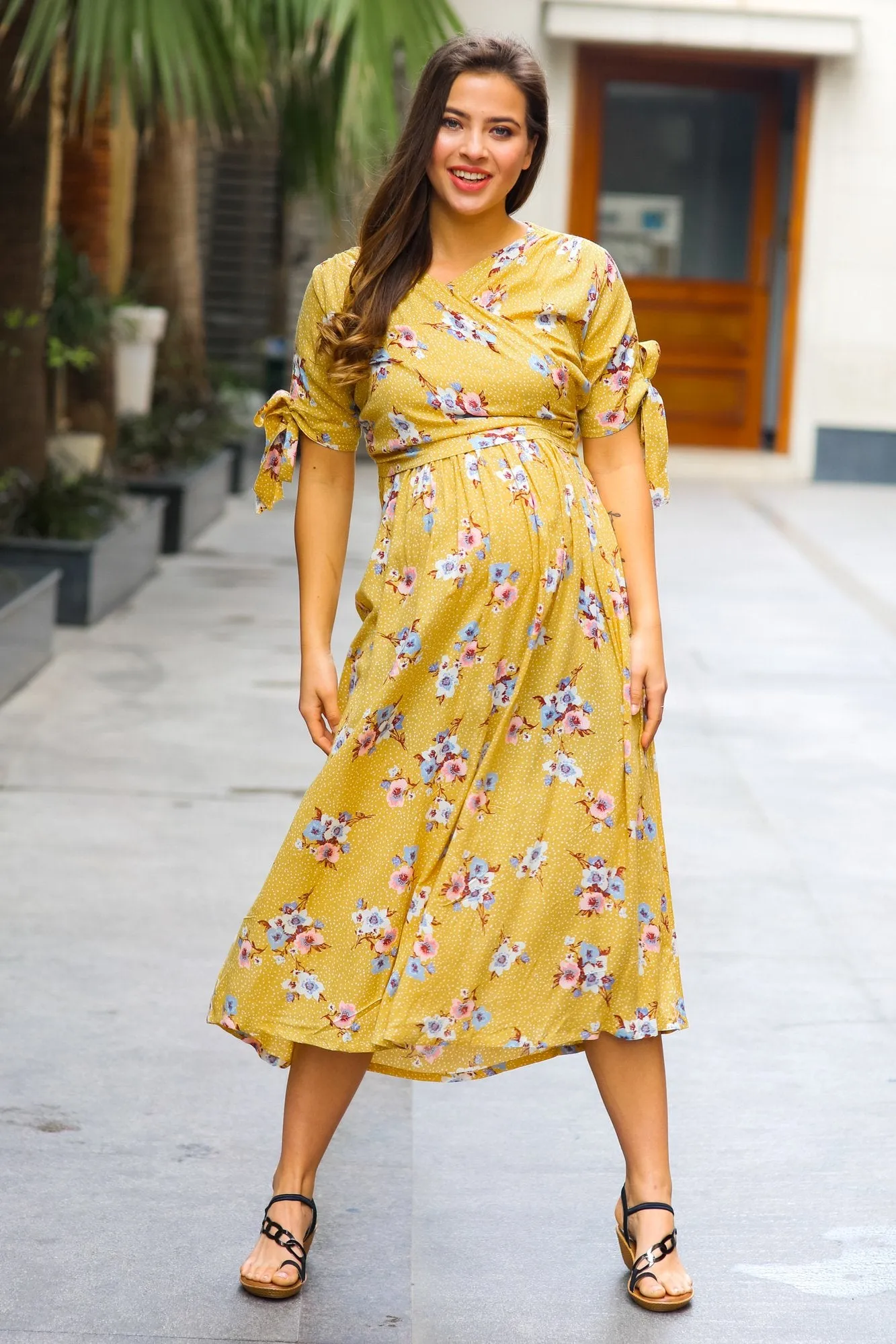 Marigold Maternity & Nursing Wrap Midi Dress