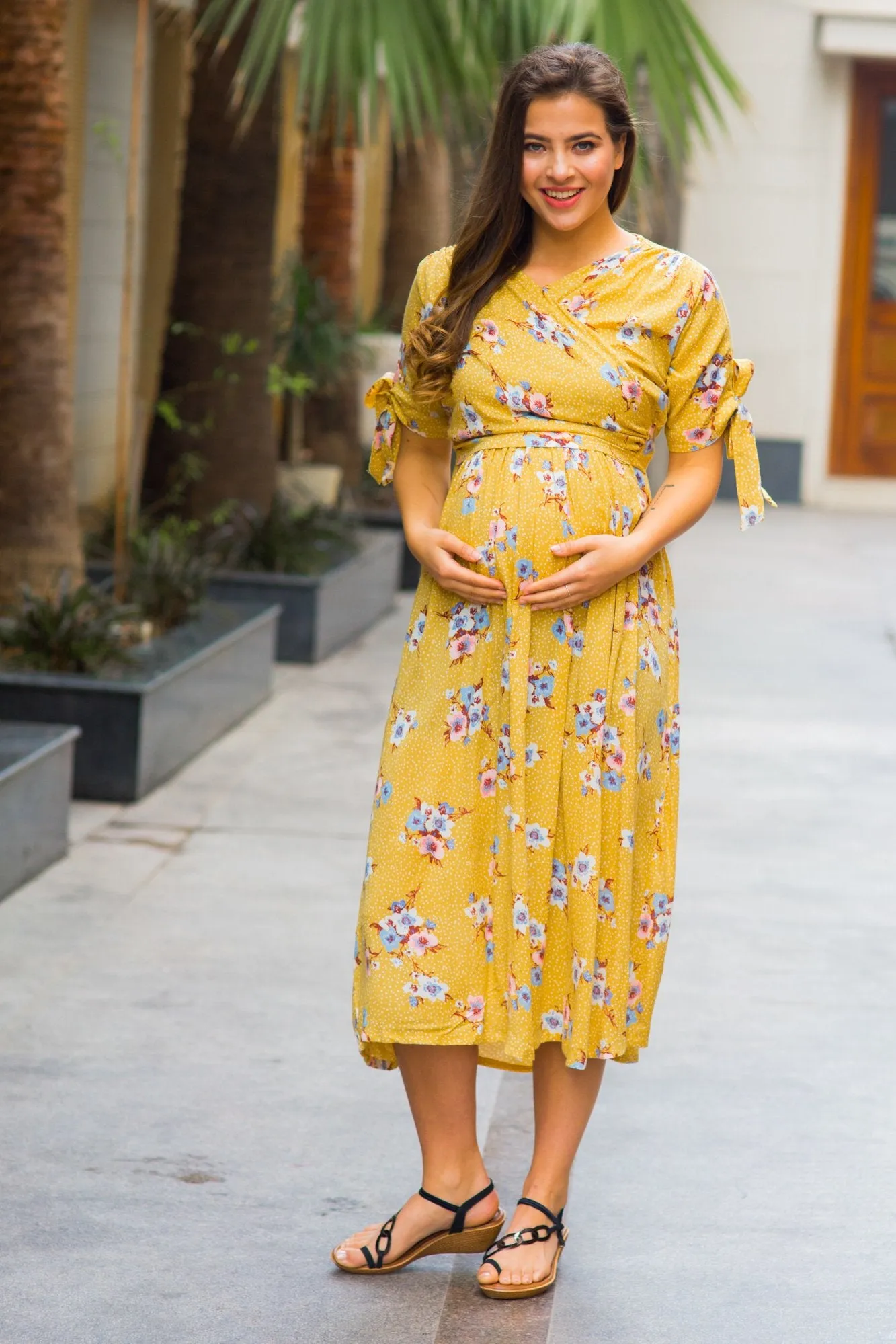 Marigold Maternity & Nursing Wrap Midi Dress