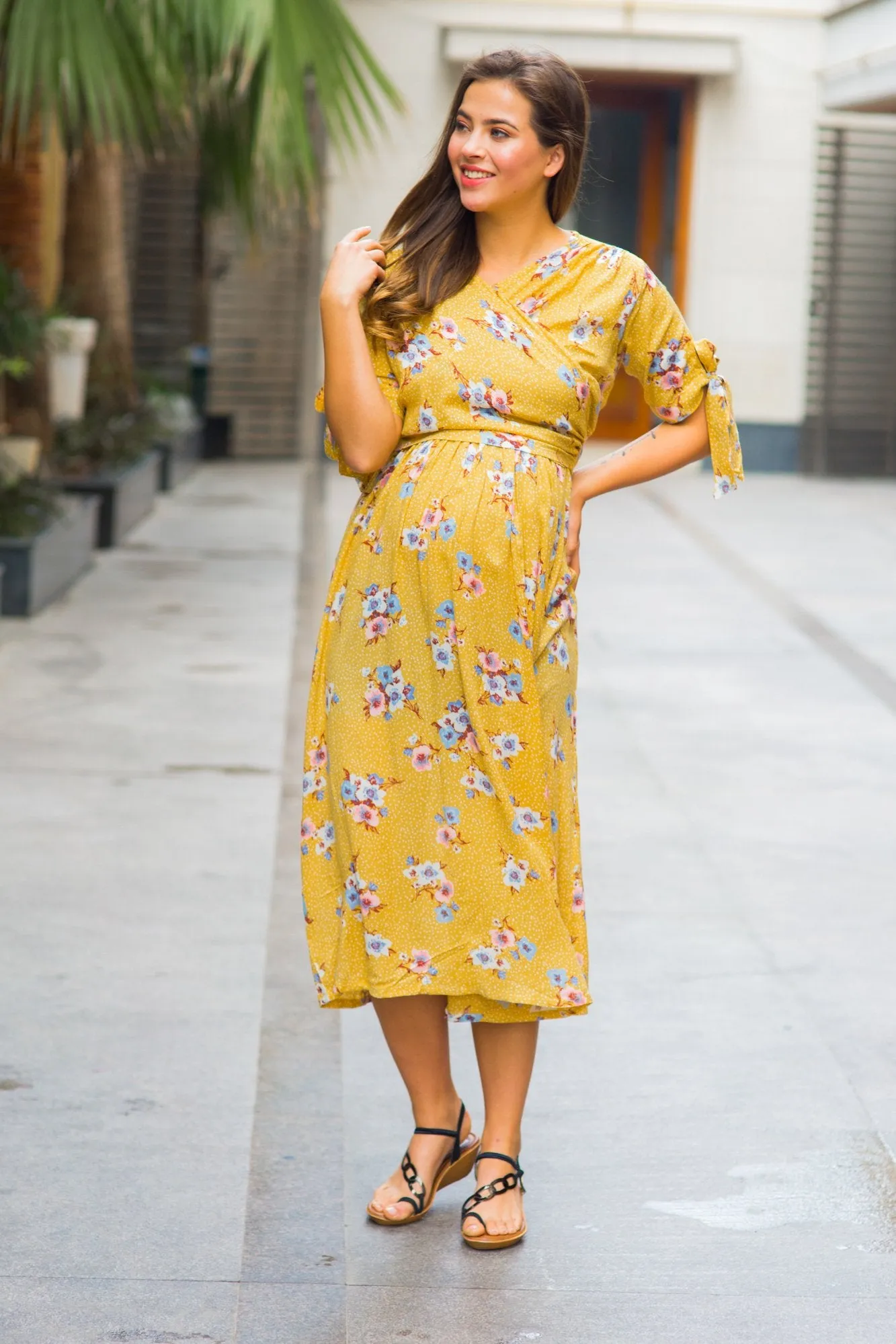 Marigold Maternity & Nursing Wrap Midi Dress