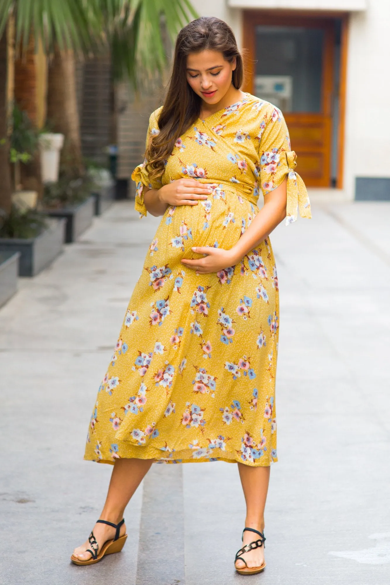 Marigold Maternity & Nursing Wrap Midi Dress