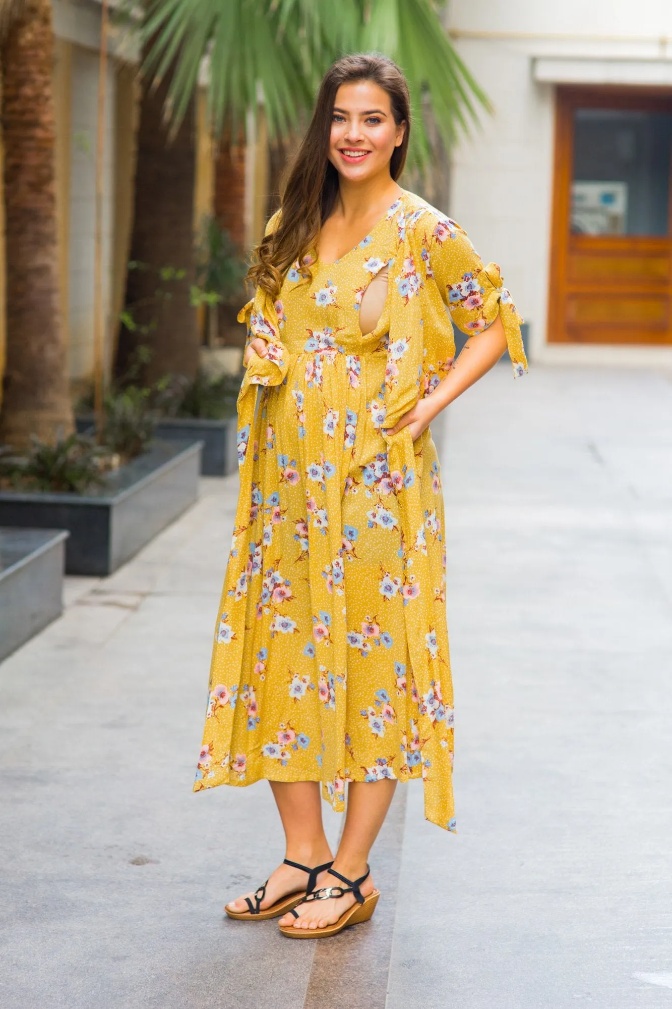 Marigold Maternity & Nursing Wrap Midi Dress