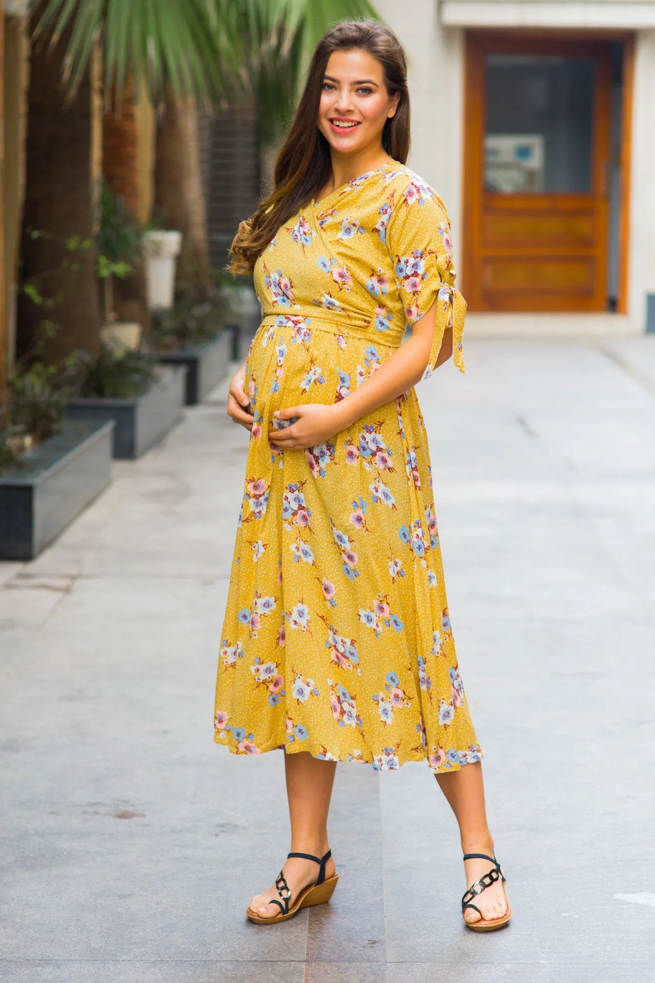 Marigold Maternity & Nursing Wrap Midi Dress