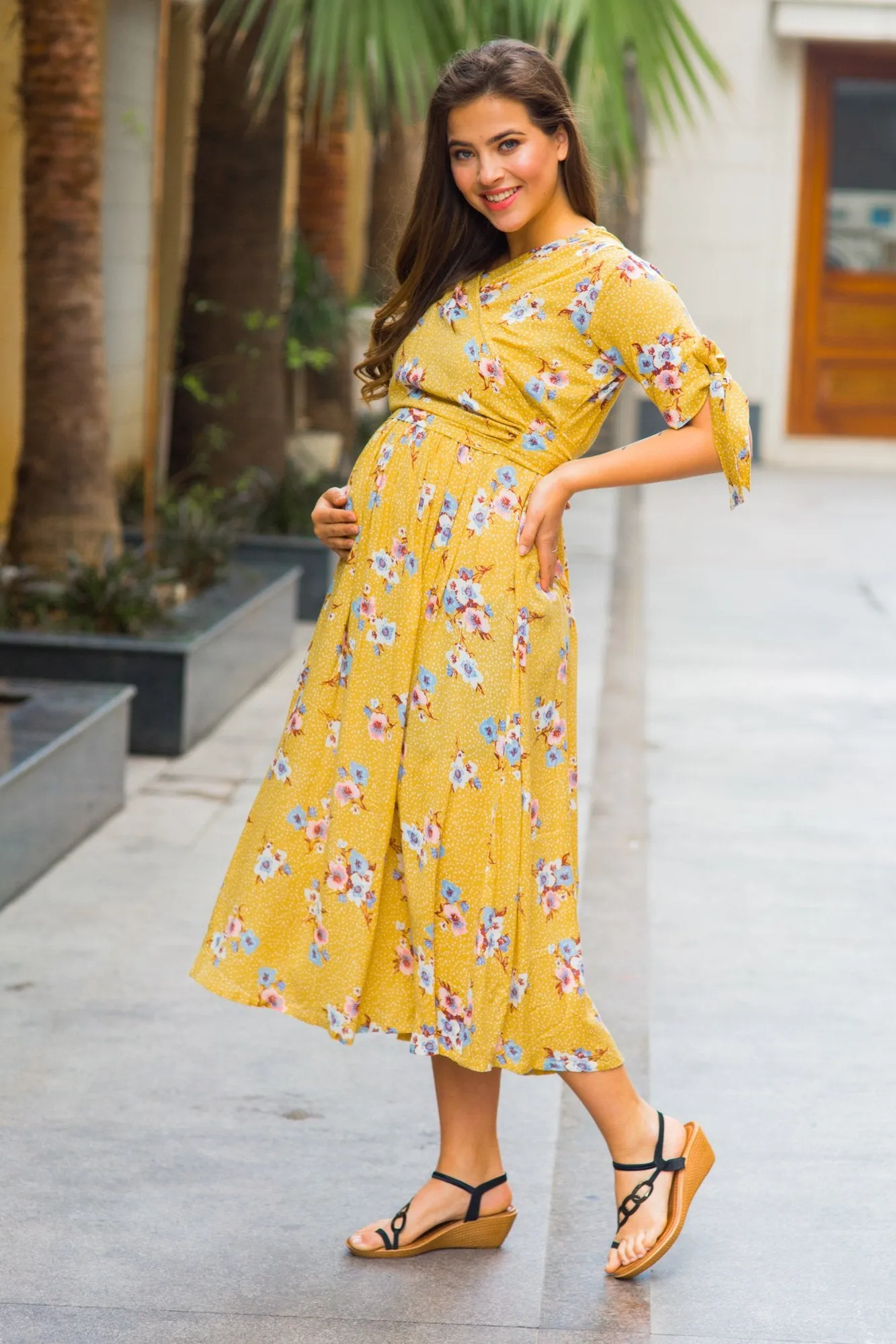 Marigold Maternity & Nursing Wrap Midi Dress