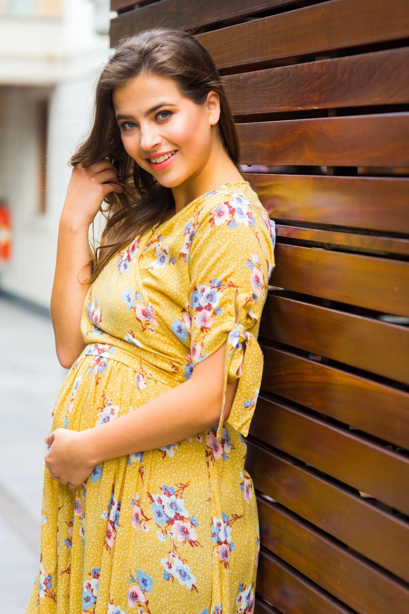 Marigold Maternity & Nursing Wrap Midi Dress