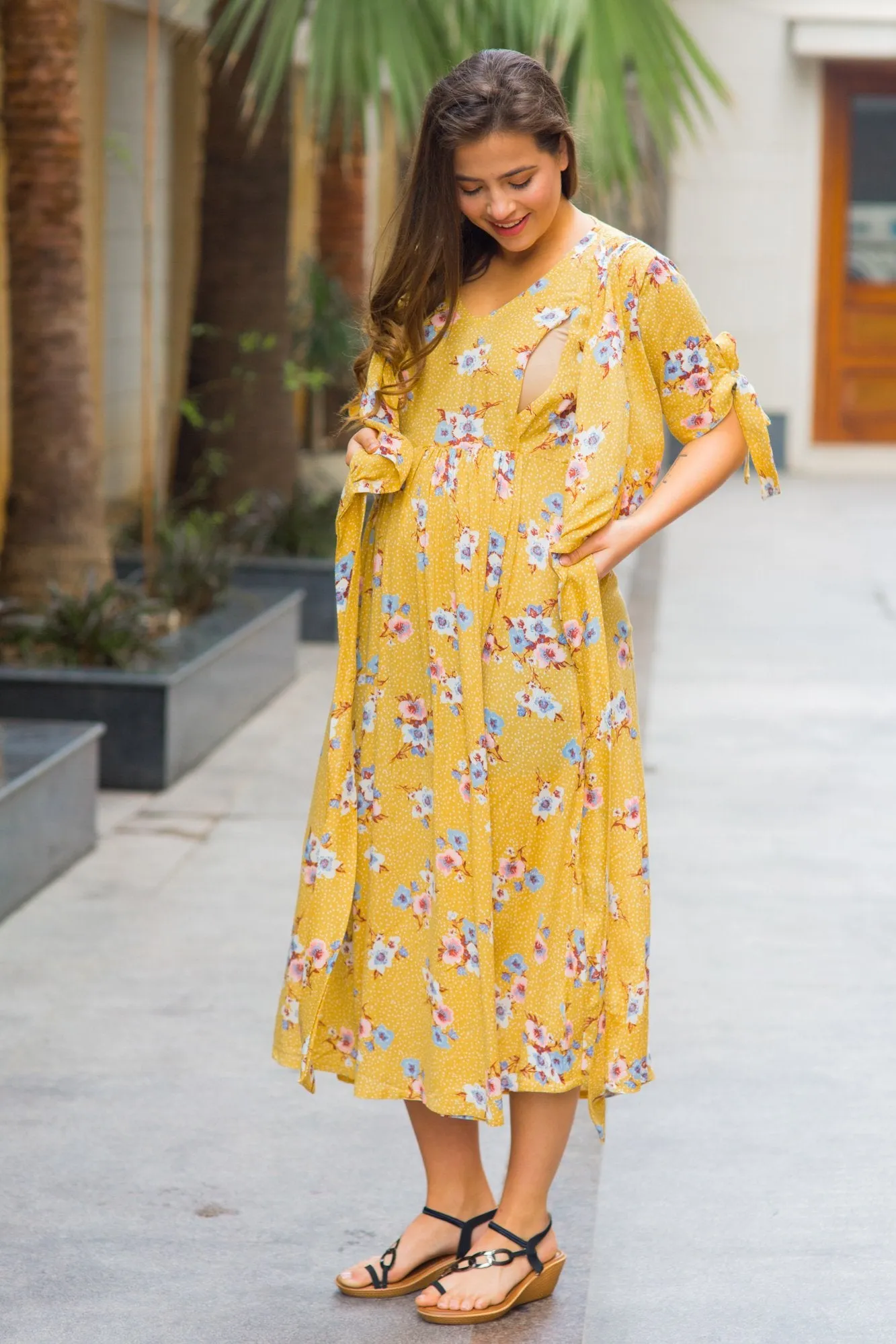 Marigold Maternity & Nursing Wrap Midi Dress