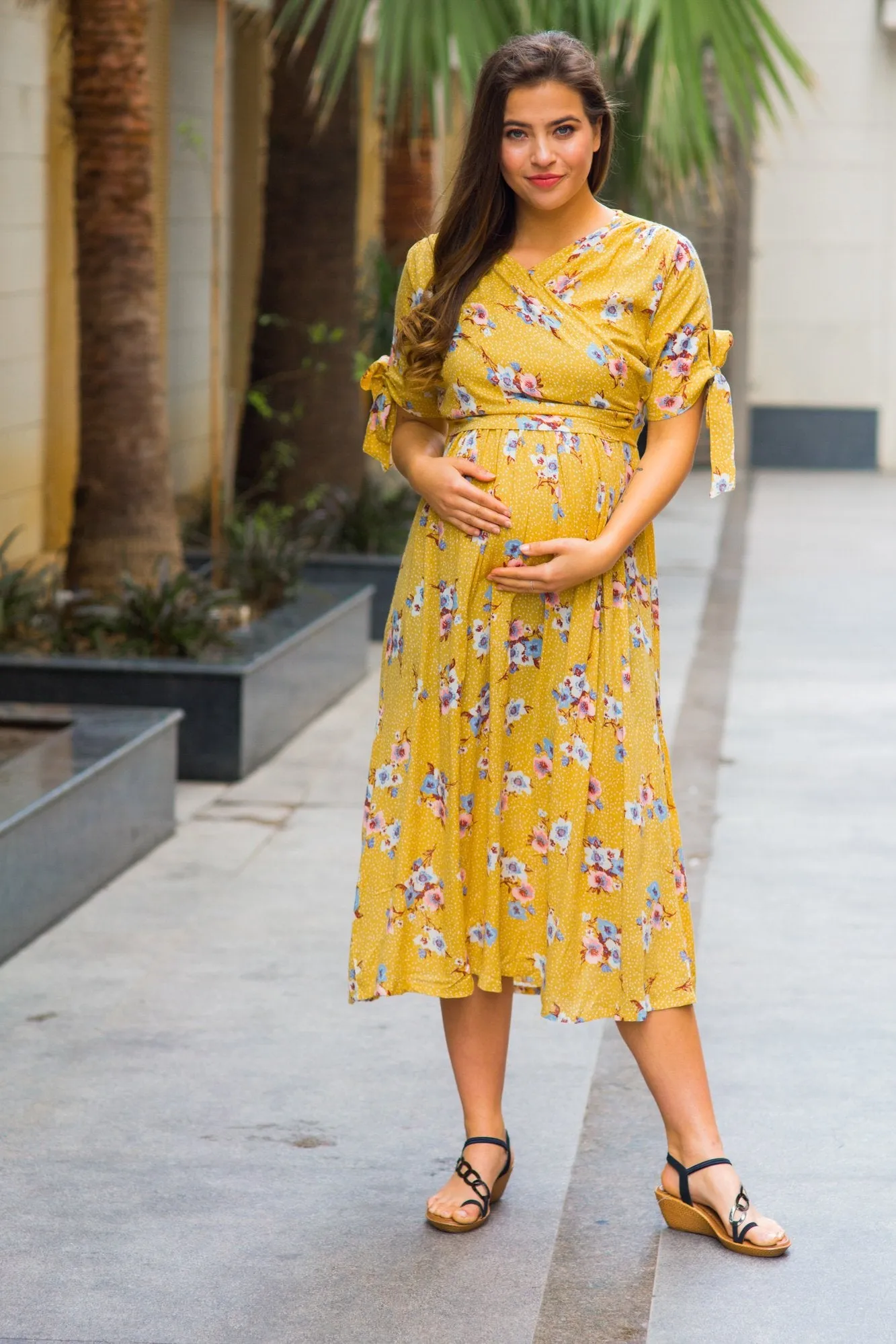 Marigold Maternity & Nursing Wrap Midi Dress