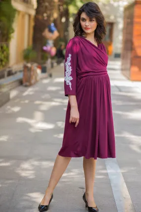 Maroon Berry Crochet Maternity & Nursing Wrap Dress