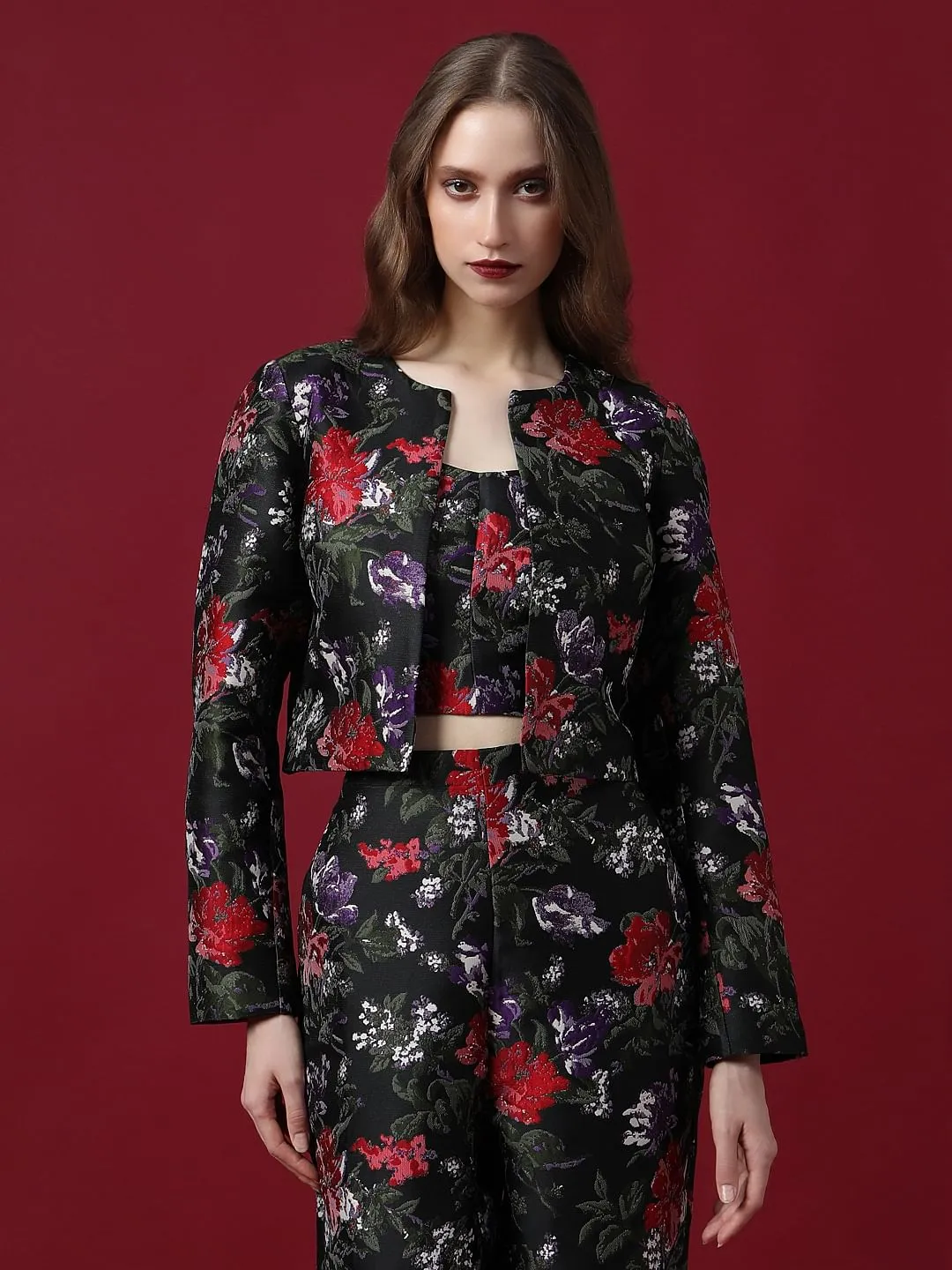 MARQUEE Black Floral Jacquard Co-ord Set Jacket