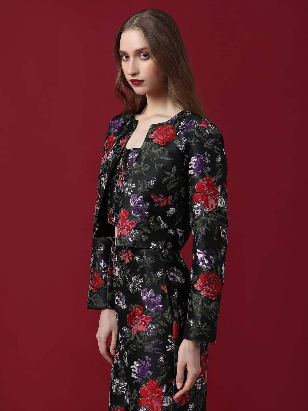 MARQUEE Black Floral Jacquard Co-ord Set Jacket