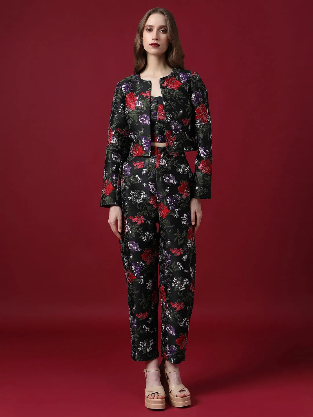 MARQUEE Black Floral Jacquard Co-ord Set Jacket