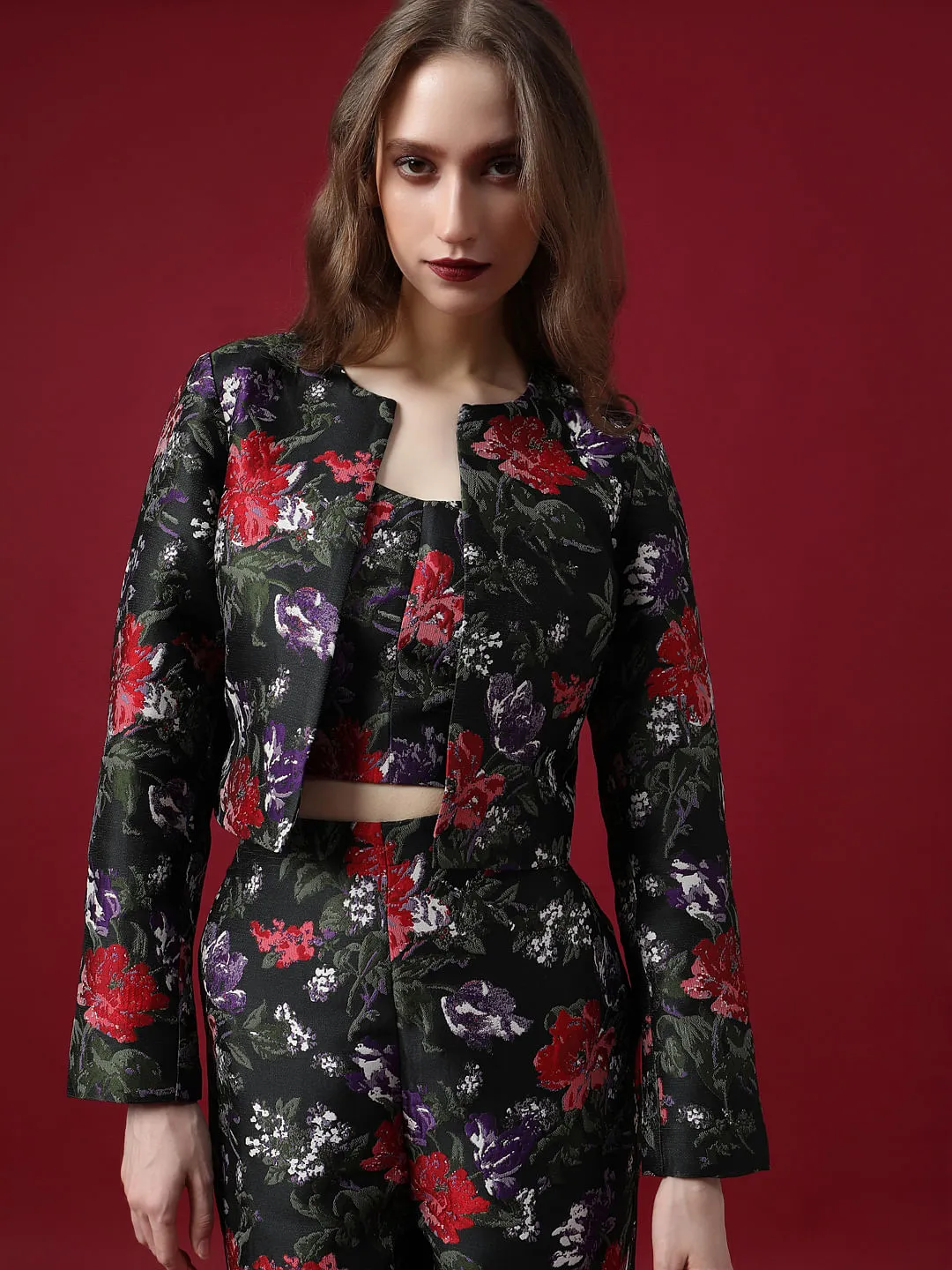 MARQUEE Black Floral Jacquard Co-ord Set Jacket