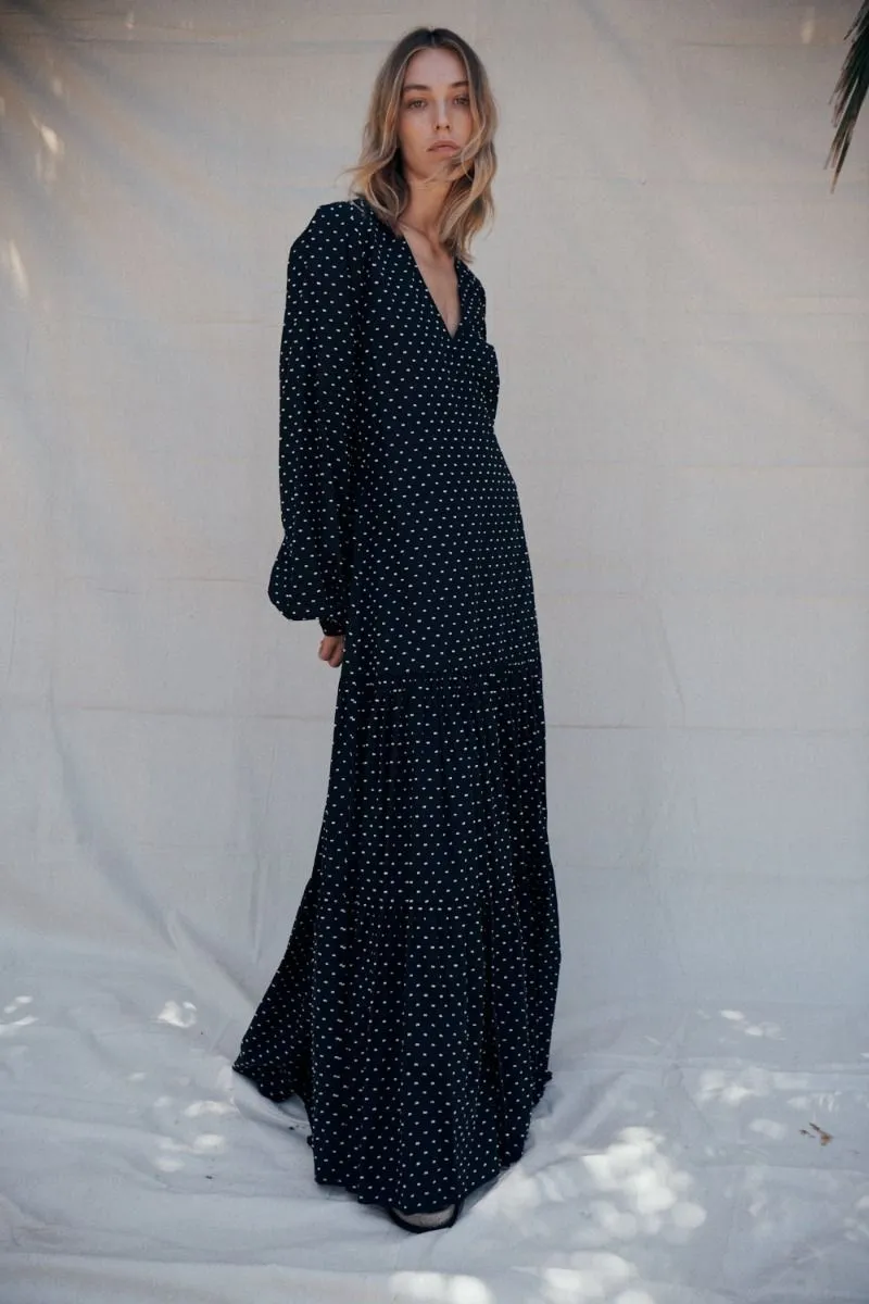 Matin Studio long wrap dress Black White