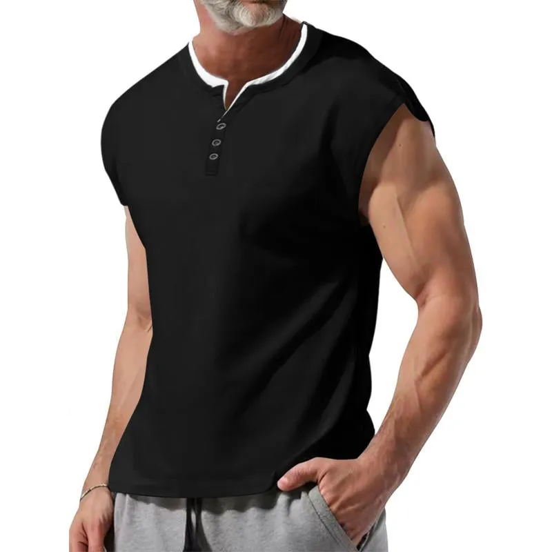 Men's Colorblock Henley Sleeveless Tank Top 08808070Y