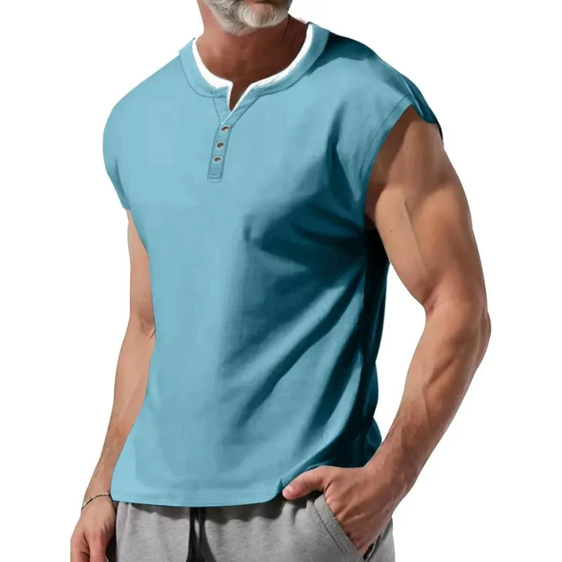 Men's Colorblock Henley Sleeveless Tank Top 08808070Y