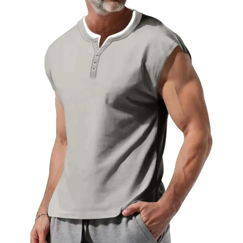 Men's Colorblock Henley Sleeveless Tank Top 08808070Y