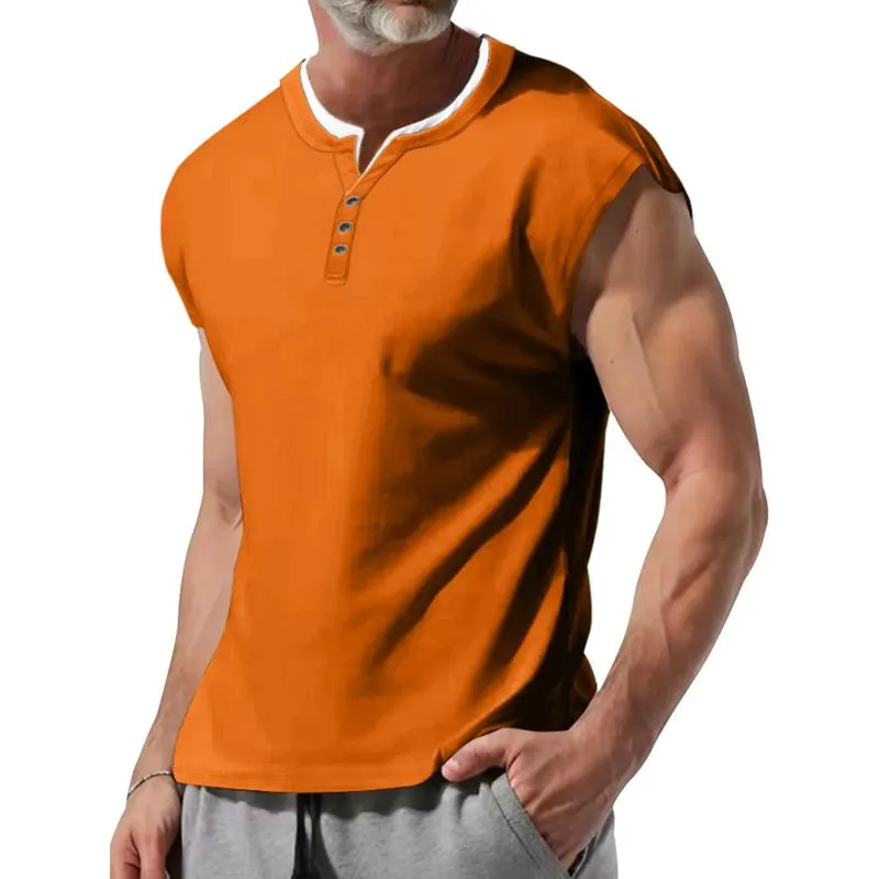 Men's Colorblock Henley Sleeveless Tank Top 08808070Y