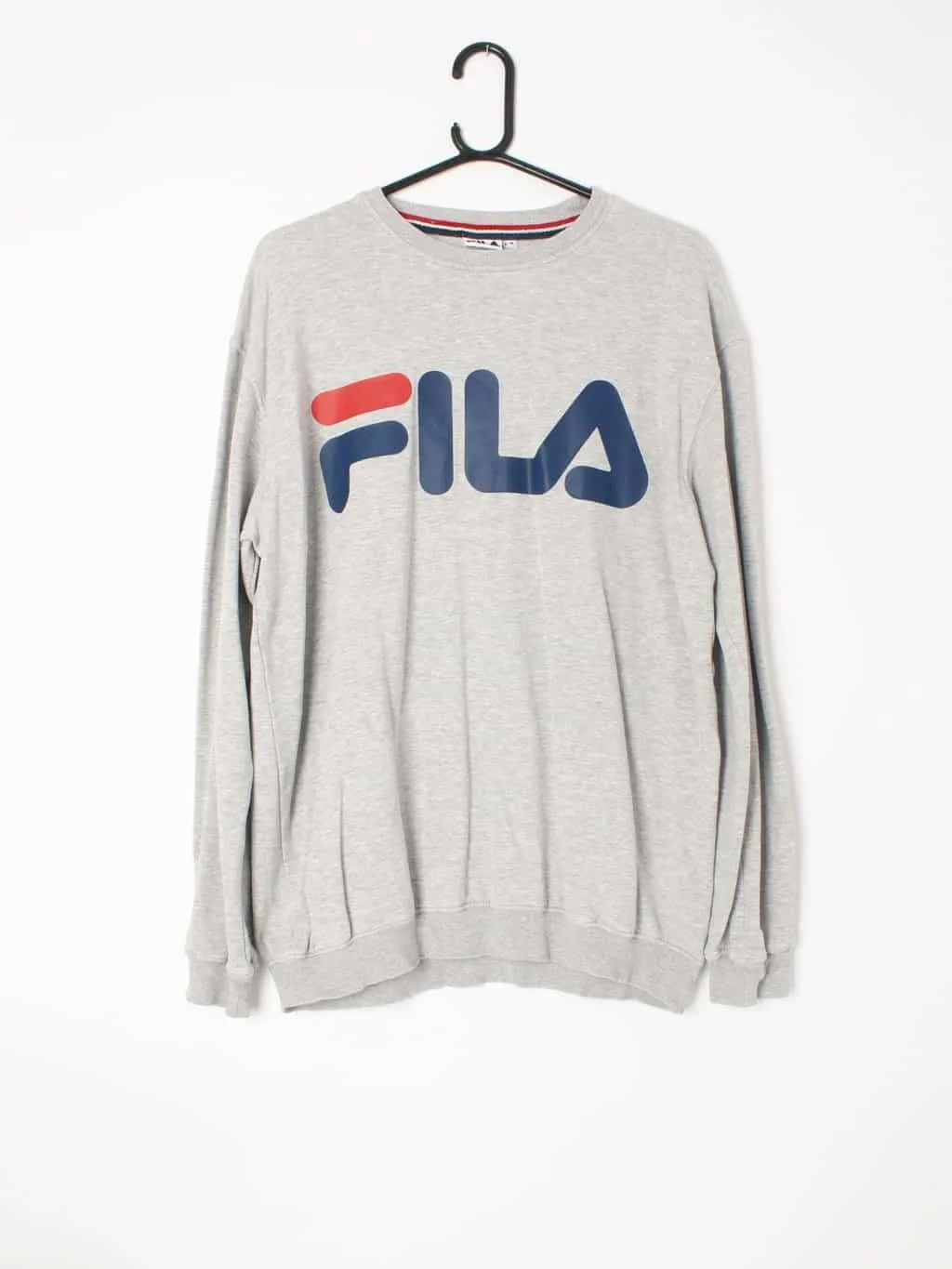 Mens grey round neck Fila pullover with logo motif – L