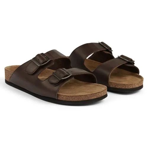 Men's Leather Double Buckle Footbed Sandals