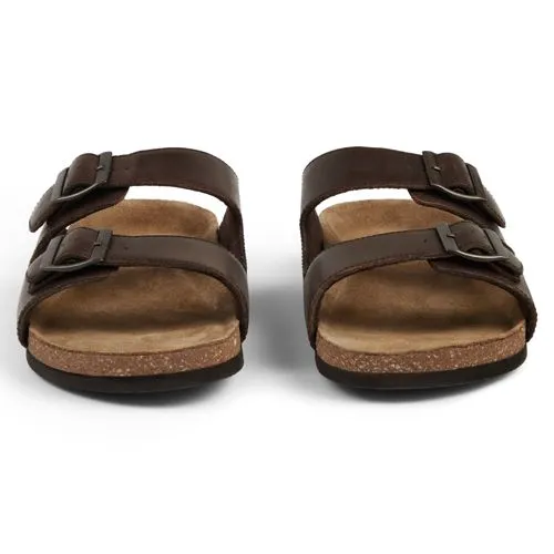 Men's Leather Double Buckle Footbed Sandals