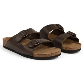 Men's Leather Double Buckle Footbed Sandals