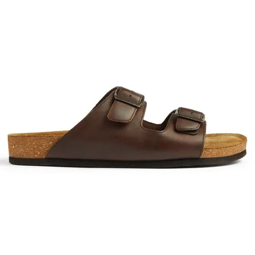 Men's Leather Double Buckle Footbed Sandals