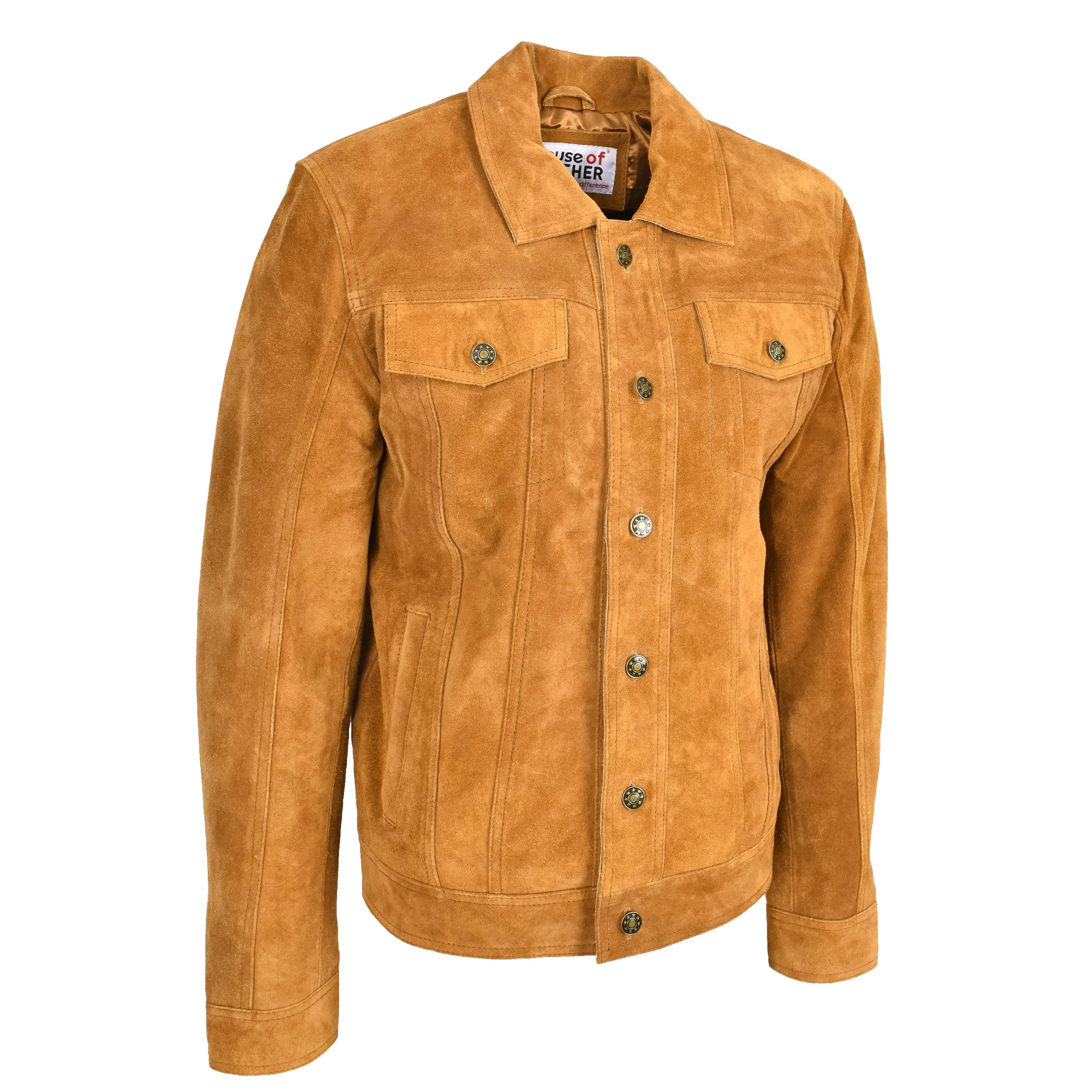 Mens Real Suede Trucker Jacket Lee Rider Style Timmy Tan