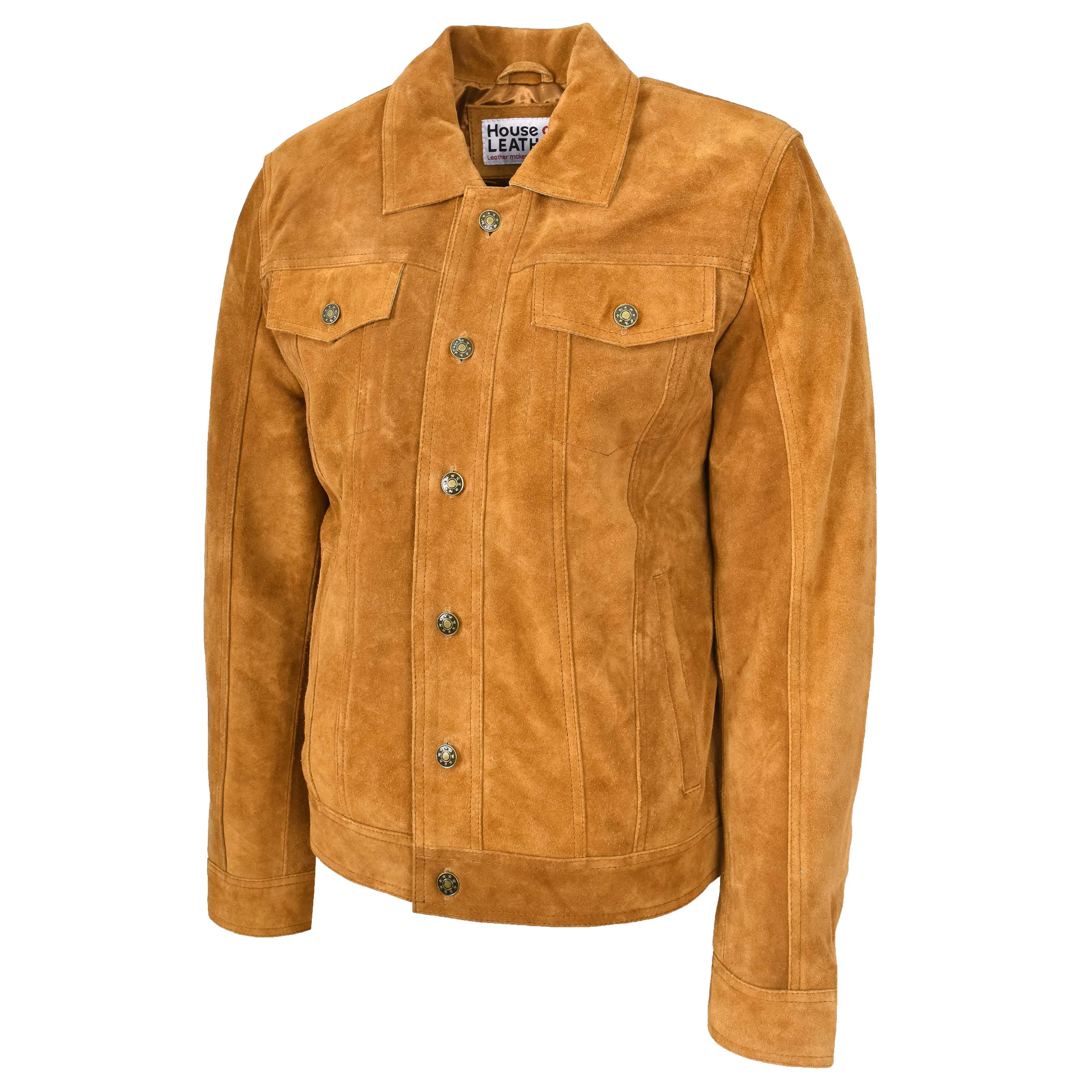 Mens Real Suede Trucker Jacket Lee Rider Style Timmy Tan