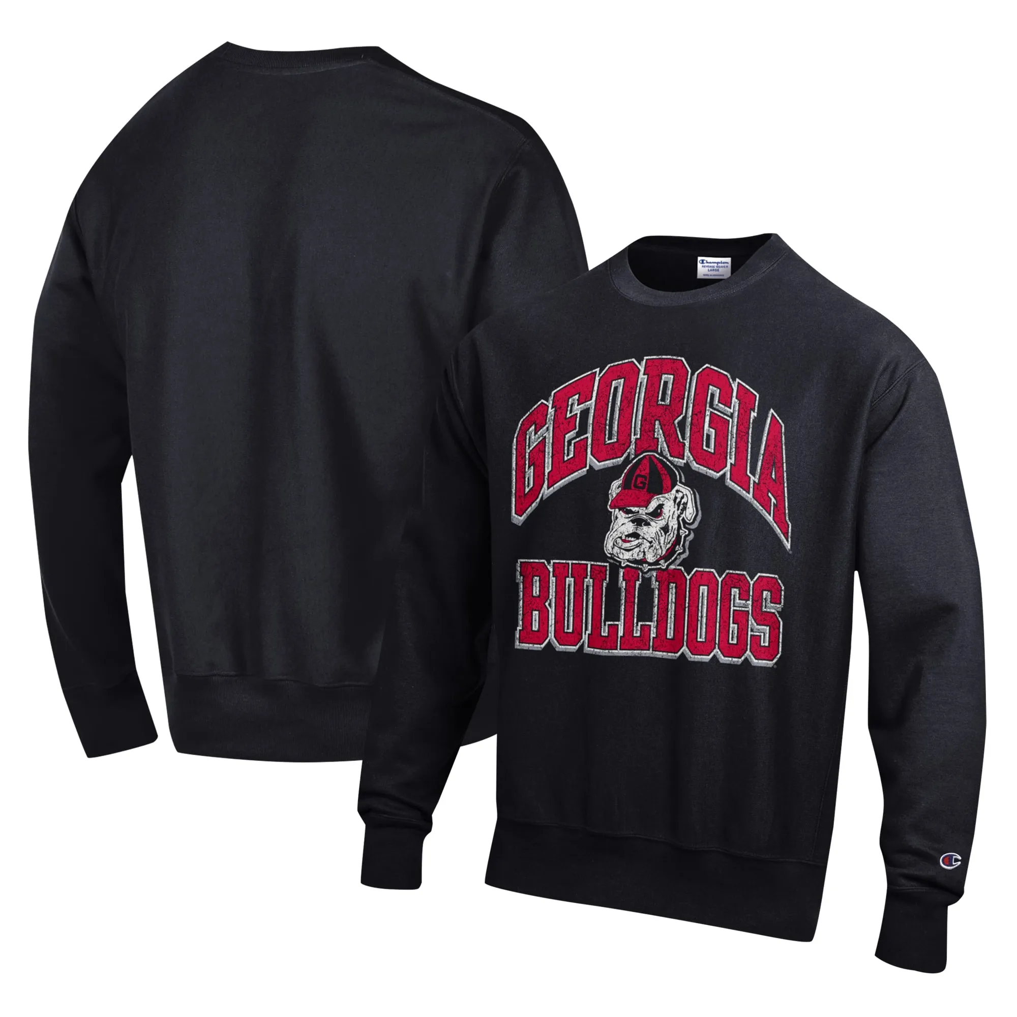 Men's Champion Black Georgia Bulldogs Vault Late Night Reverse Weave Pullover Sweatshirt