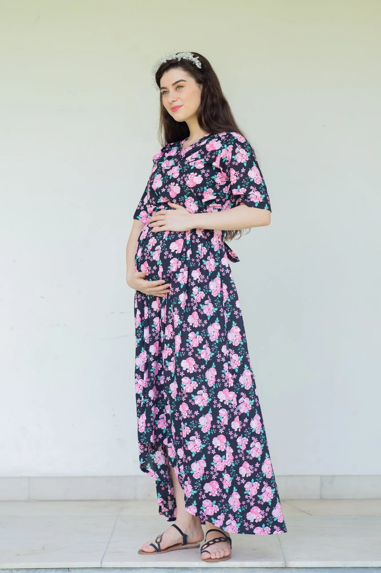 Midnight Breeze Maternity & Nursing Hi-Low Wrap Dress