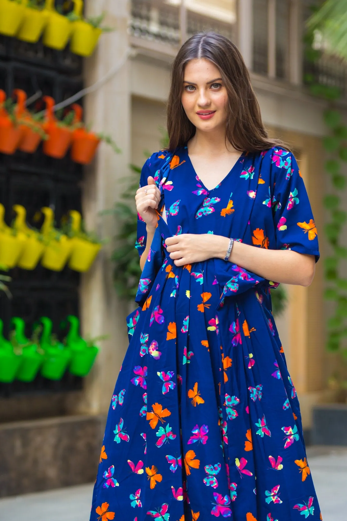 Midnight butterfly High-Low Maternity & Nursing Wrap Dress