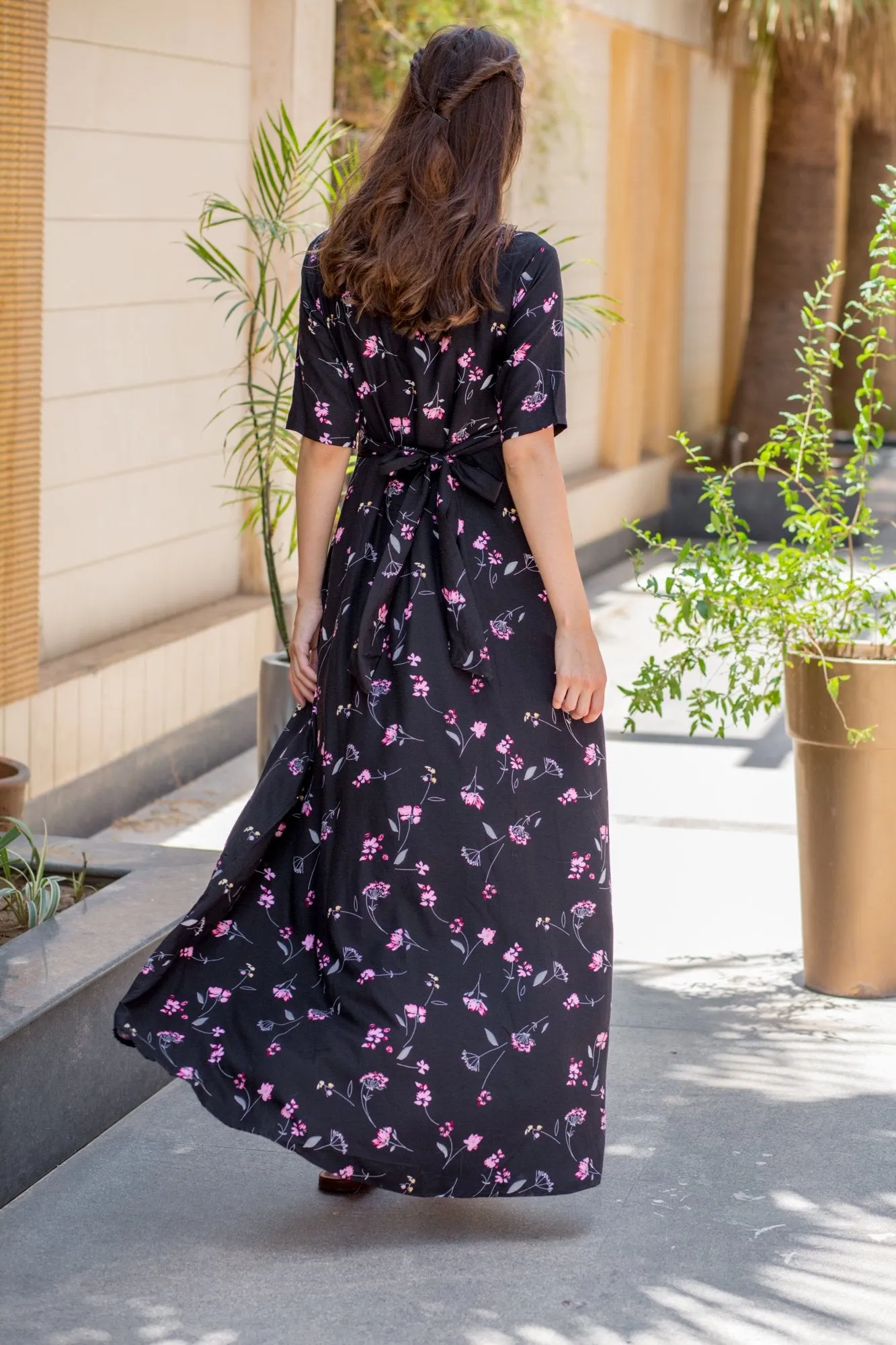 Midnight Floral High-Low Maternity & Nursing Wrap Dress