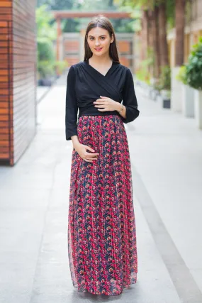 Midnight Luxe Chiffon Maternity & Nursing Wrap Dress