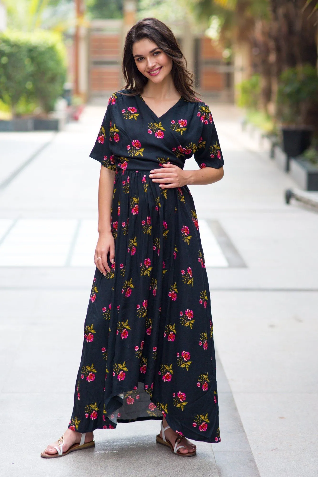 Midnight Rose High-Low Maternity & Nursing Wrap Dress