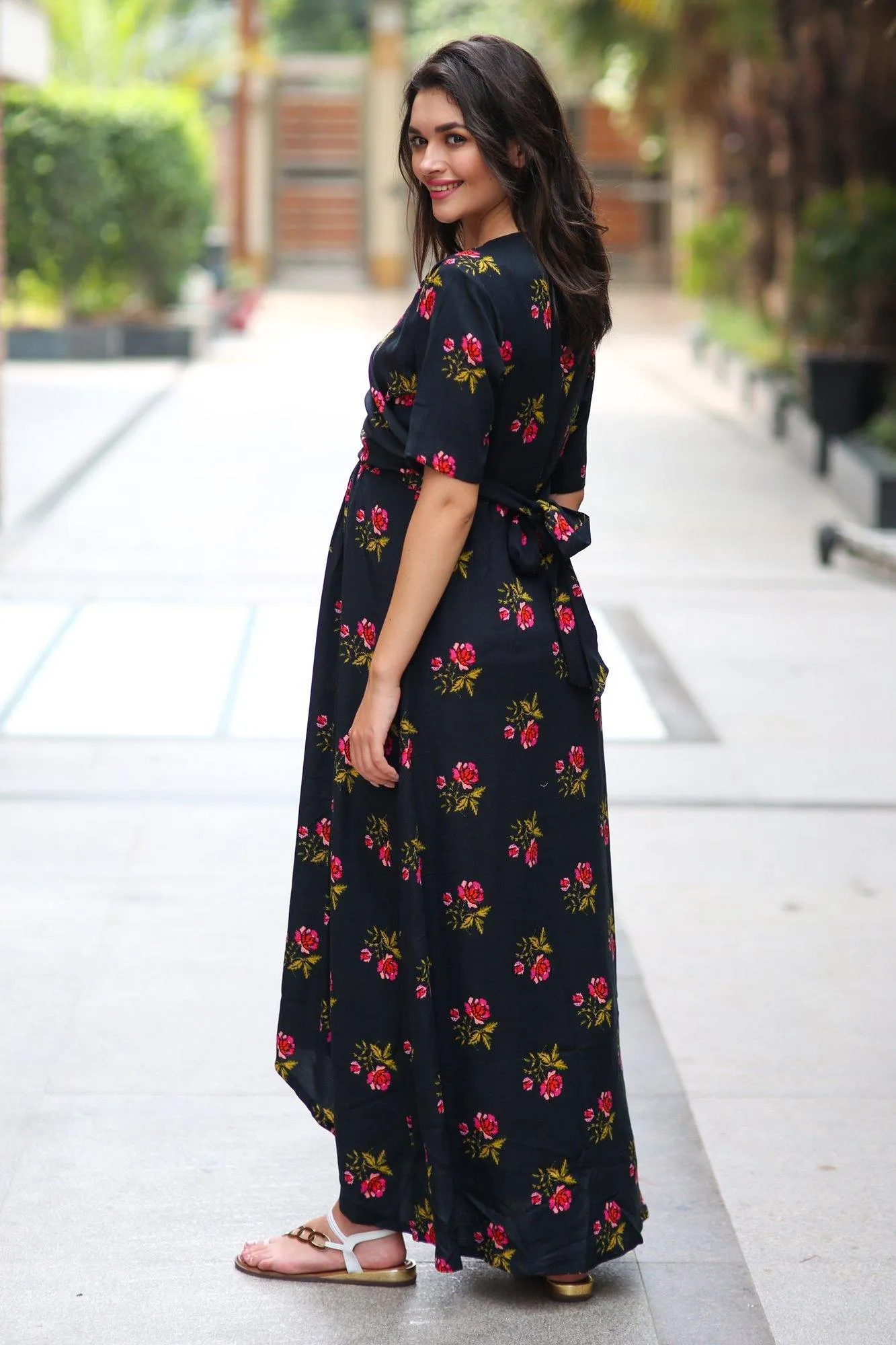 Midnight Rose High-Low Maternity & Nursing Wrap Dress