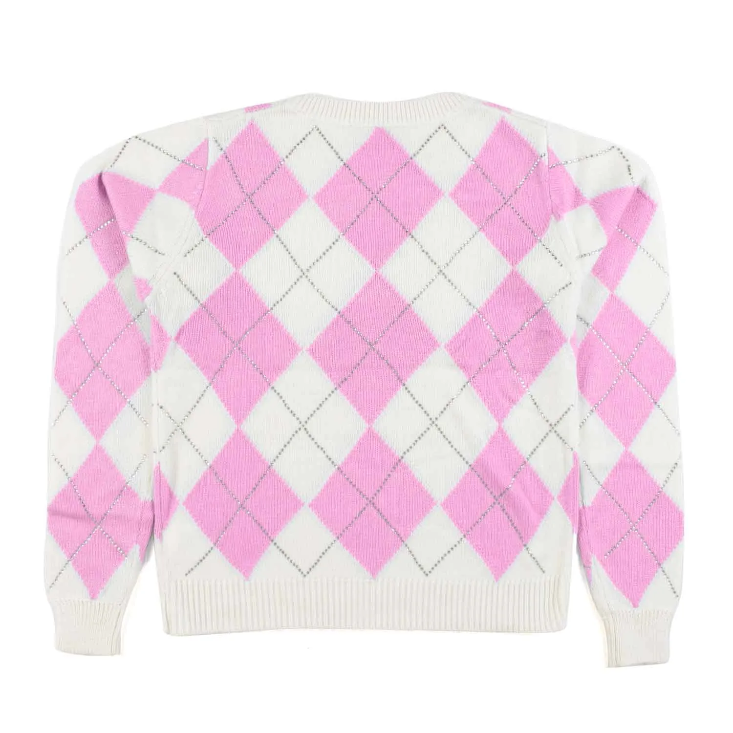 Monnalisa Cream And Pink Pullover With Rhombus