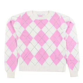 Monnalisa Cream And Pink Pullover With Rhombus