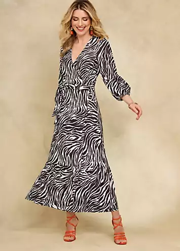 Mono Zebra Print Wrap Jersey Dress by Kaleidoscope | Look Again