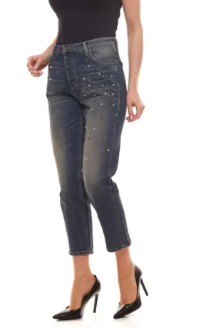 MUSTANG Boyfriend Tapered Jeans pantalon boyfriend confortable pour femmes avec perles bleu