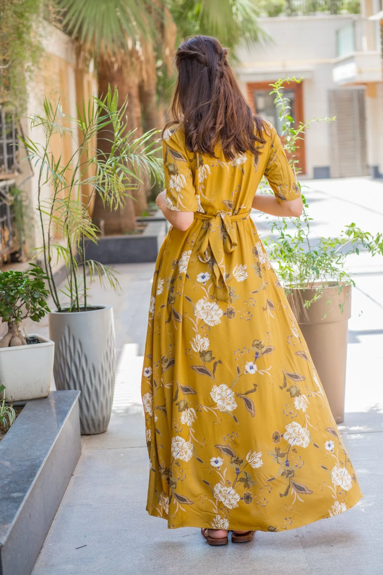 Mustard Blossom Hi-Low Maternity & Nursing Wrap Dress