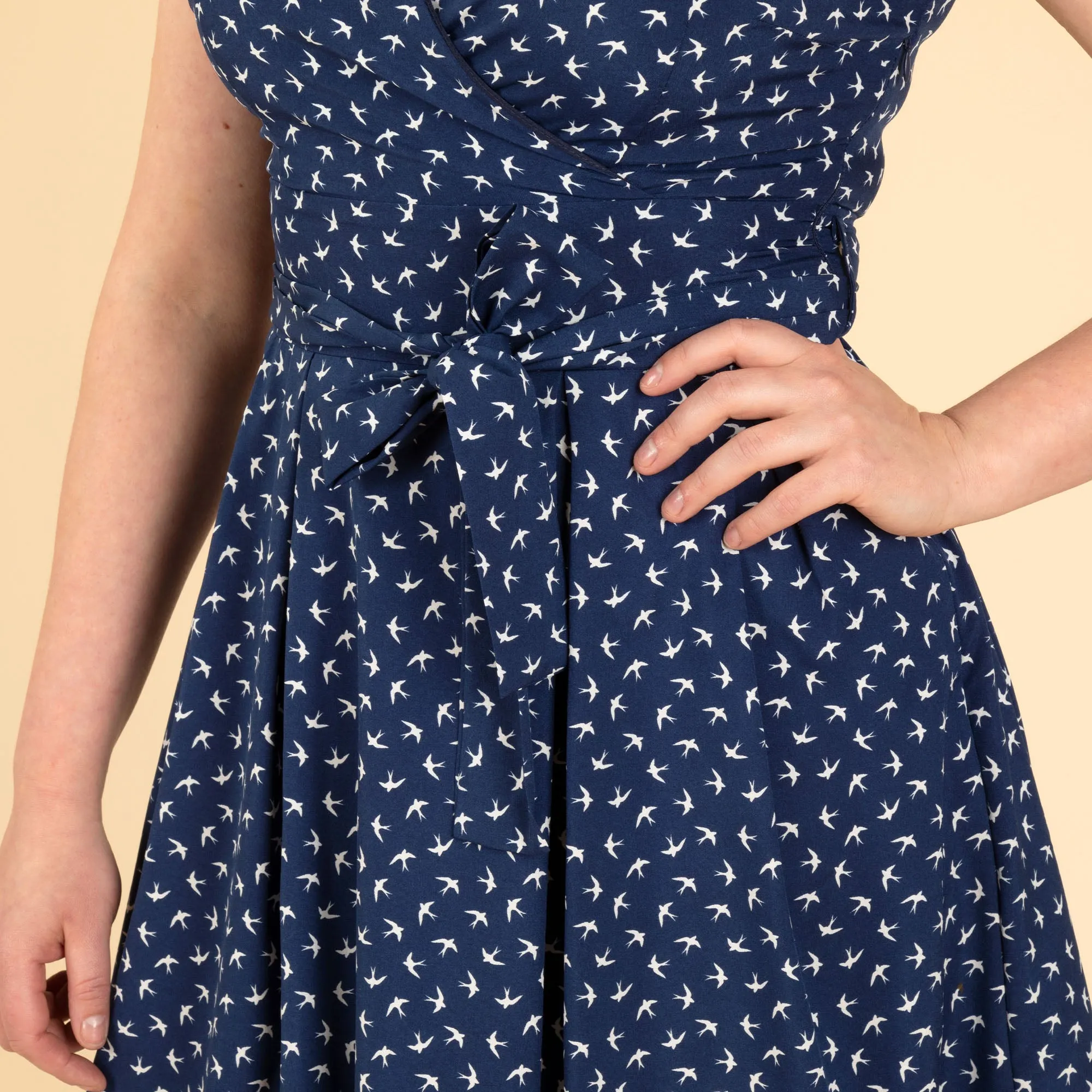 Navy Blue Dove Sleeveless Wrap Dress