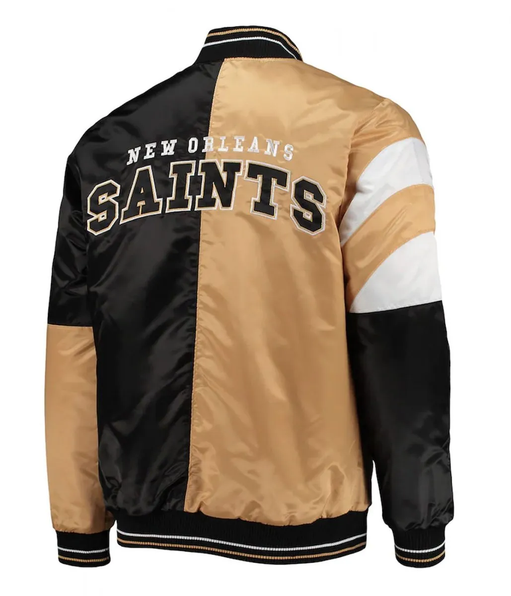 New Orleans Saints Leader Black and Gold Full-Snap Satin Jacket