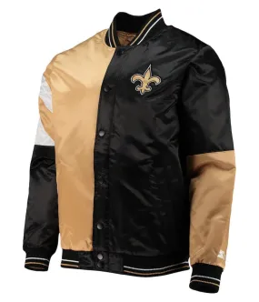 New Orleans Saints Leader Black and Gold Full-Snap Satin Jacket