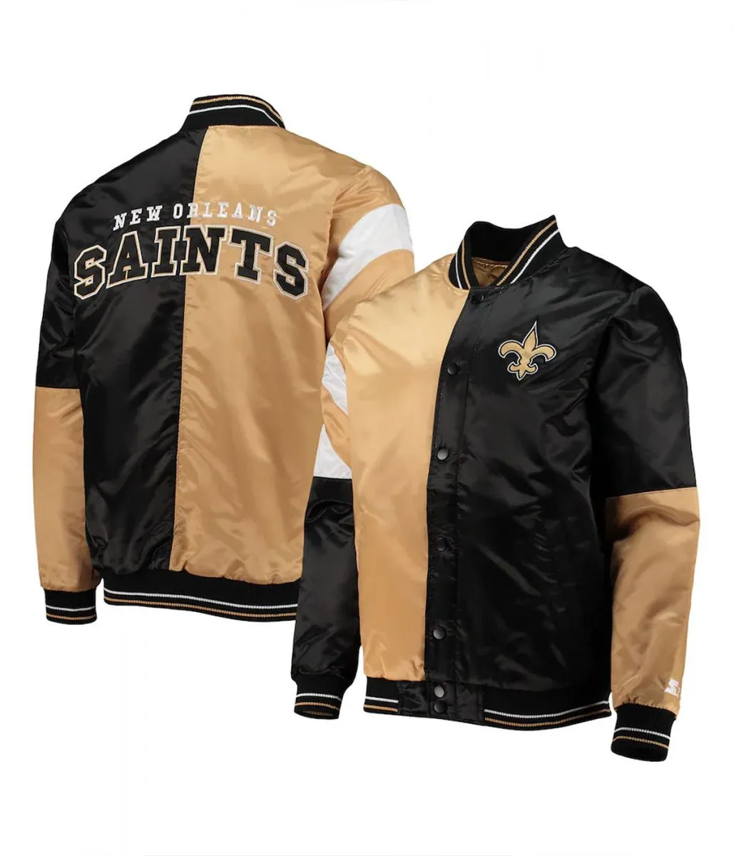 New Orleans Saints Leader Black and Gold Full-Snap Satin Jacket